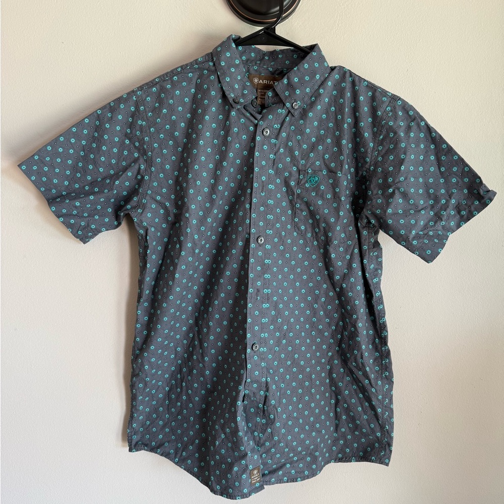 Boy’s  Gray Patterned Short Sleeve Shirt XL